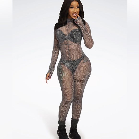 COPY - Cardi B Mesh Jumpsuit fitness training - Picture 1 of 5